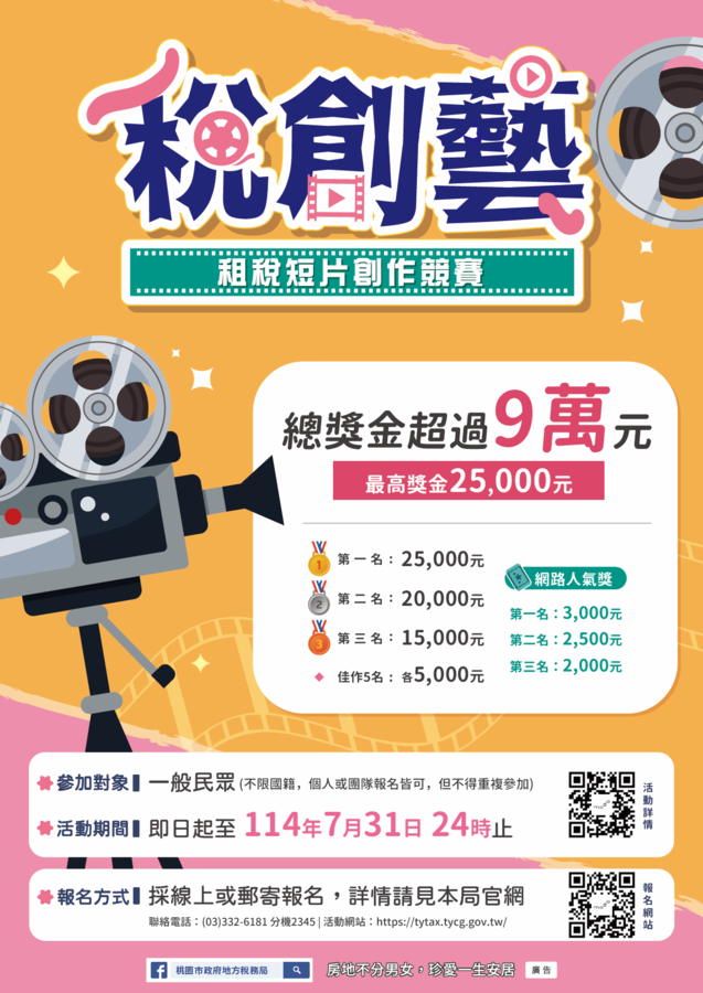 【轉知】桃園市政府地方稅務局114年「稅創藝」租稅短片創作競賽海報及活動辦法圖片